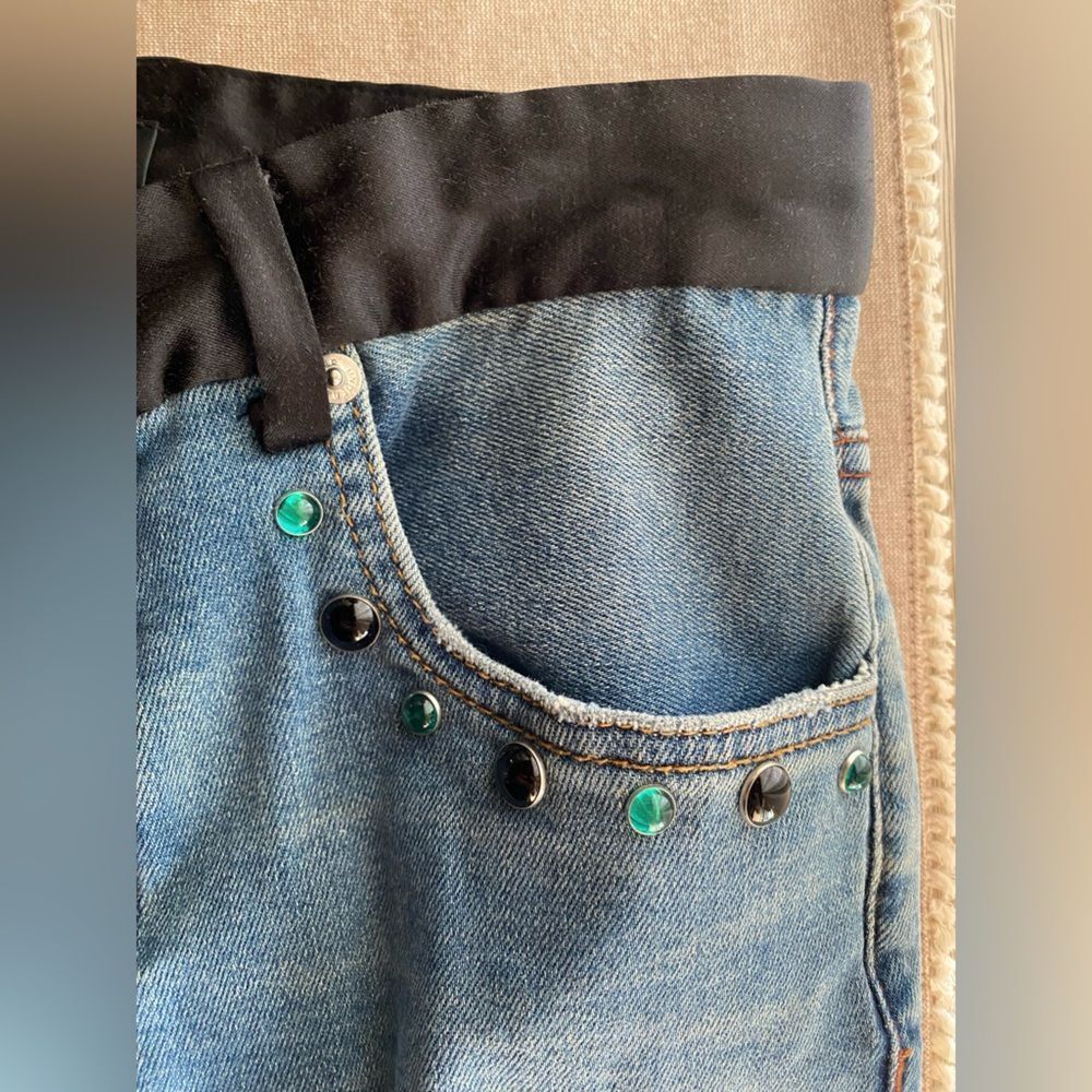 UNDERCOVER Ripped Takahashi Shield Jeans Skinny Rhinestone Rare Sz 0 - Picture 6 of 14